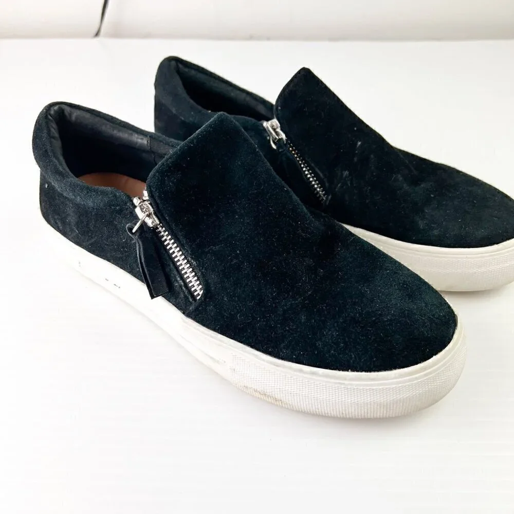 Steve Madden Glaammar Side Zip Slip-On Sneaker Size 8M Black Suede casual